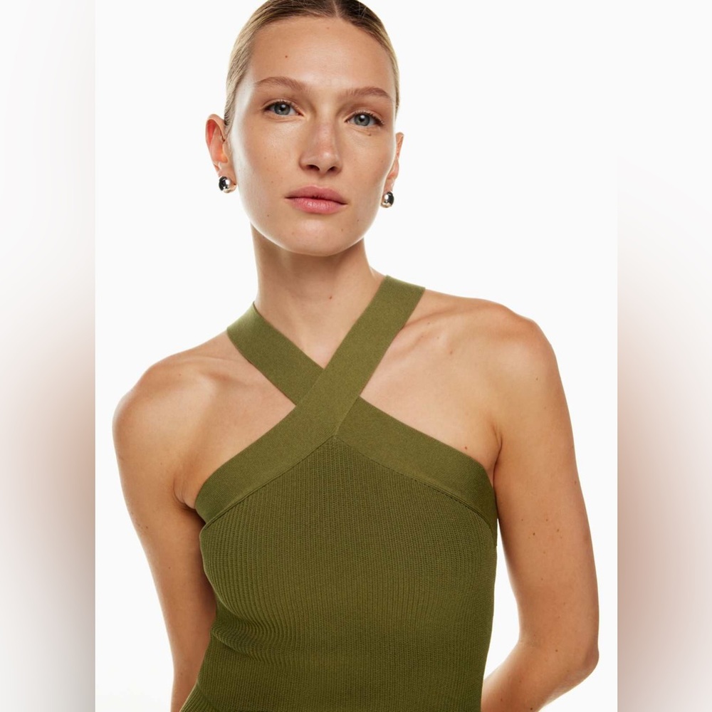 Aritzia Babaton Fem Green Sculpt Knit Criss Cross Ribbed Halter Dress Size 2XL - Picture 7 of 11